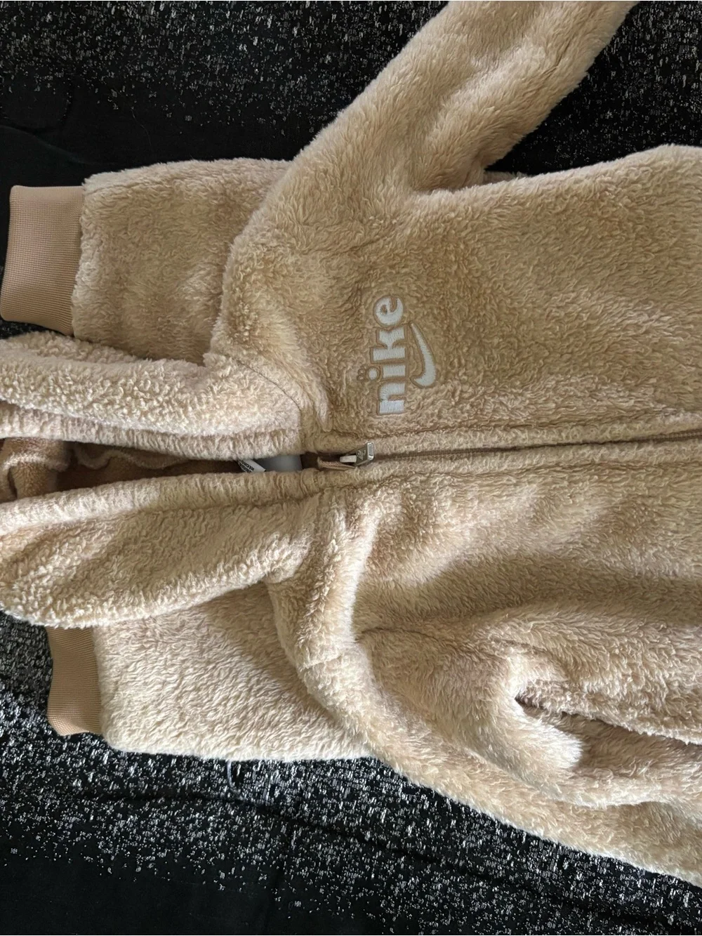 Nike Beige Sherpa Zip-Up Hoodie